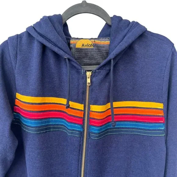 NWOT Aviator Nation 5 Stripe Zip Hoodie Navy Unisex Large Made in USA - Picture 5 of 9